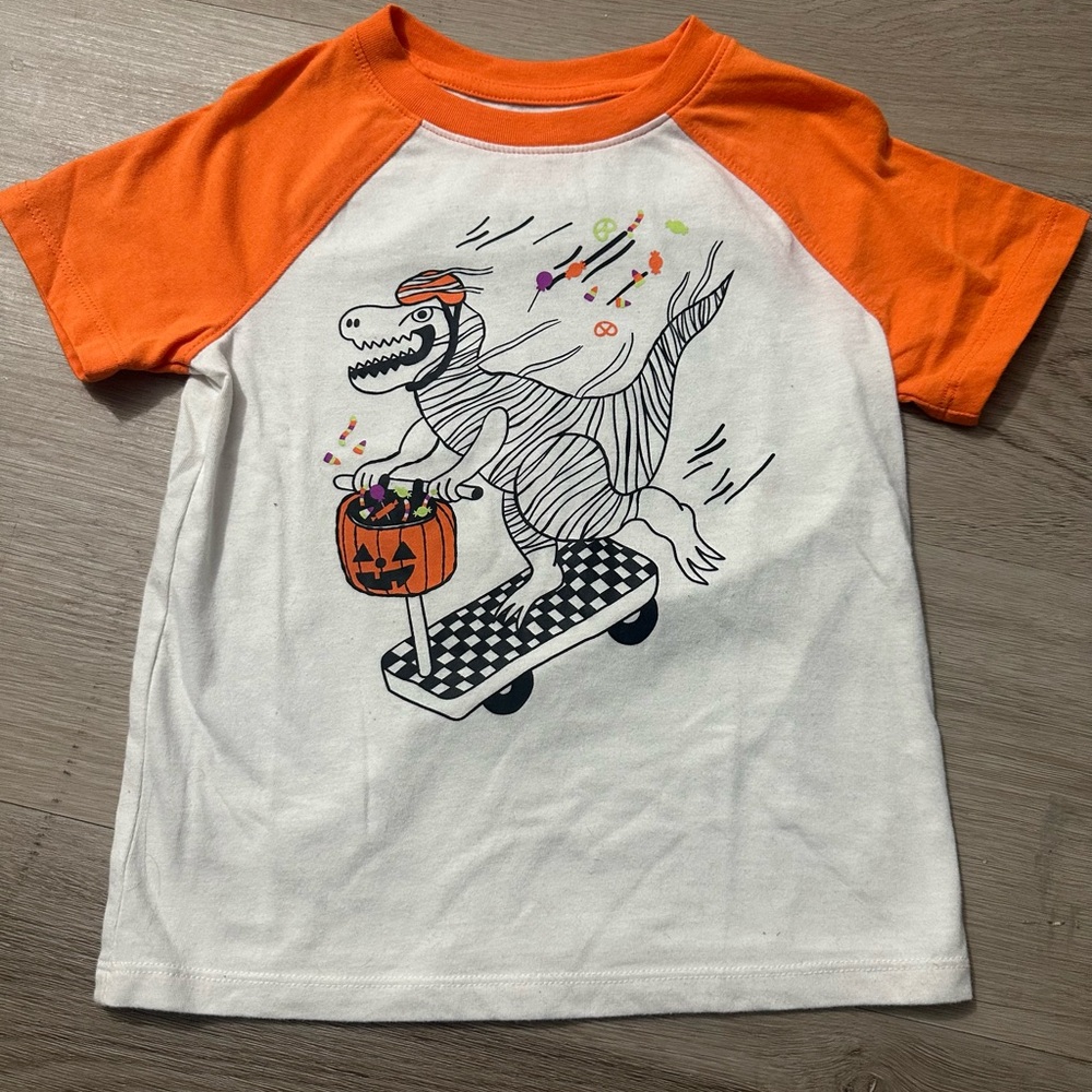 Cat & Jack Orange and White Dino Skateboard Tee